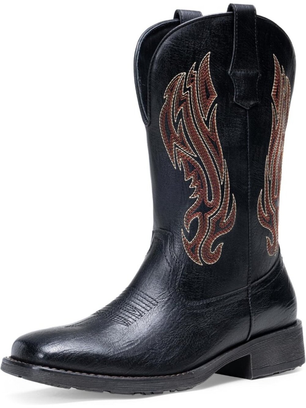 Mens Black Embroidery Square Toe Botas Vaqueros Para Hombre Western Cowboy Boot